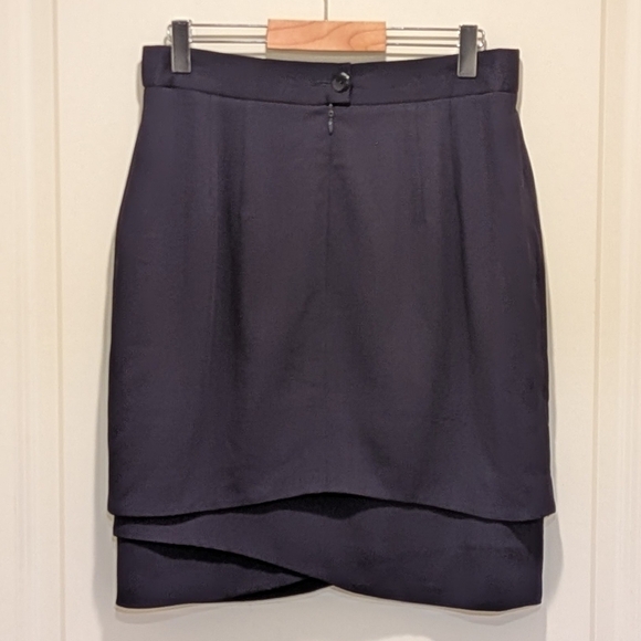 Vintage 90s Escada by Margaretha Ley 36 Navy Blue Wool Tiered Mini Skirt - Picture 6 of 8